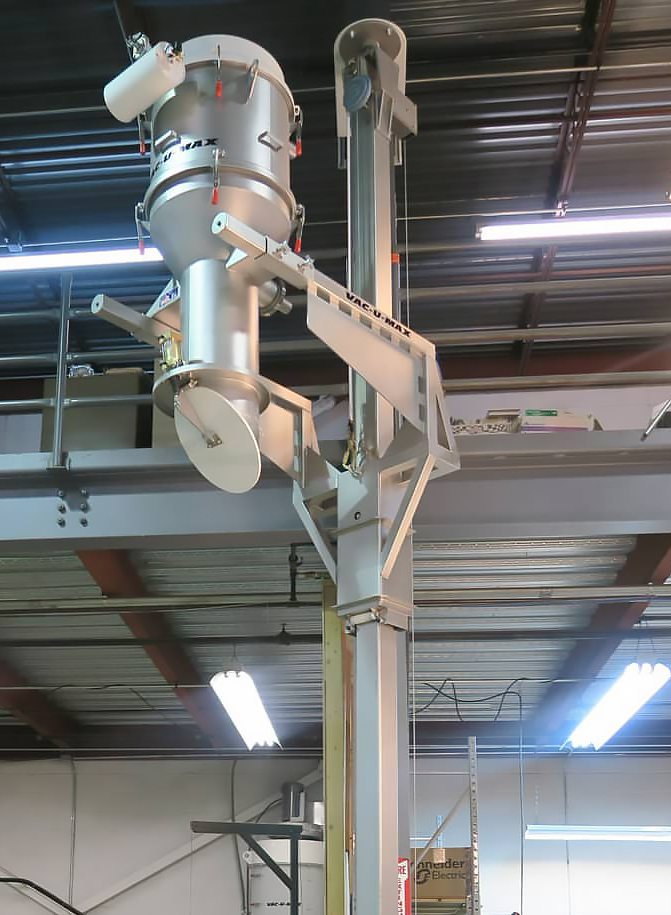 Tube hopper receiver on 20-foot tall Column Lift